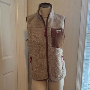 Penfield Cream Sherpa Fleece Vest with Brown Trim